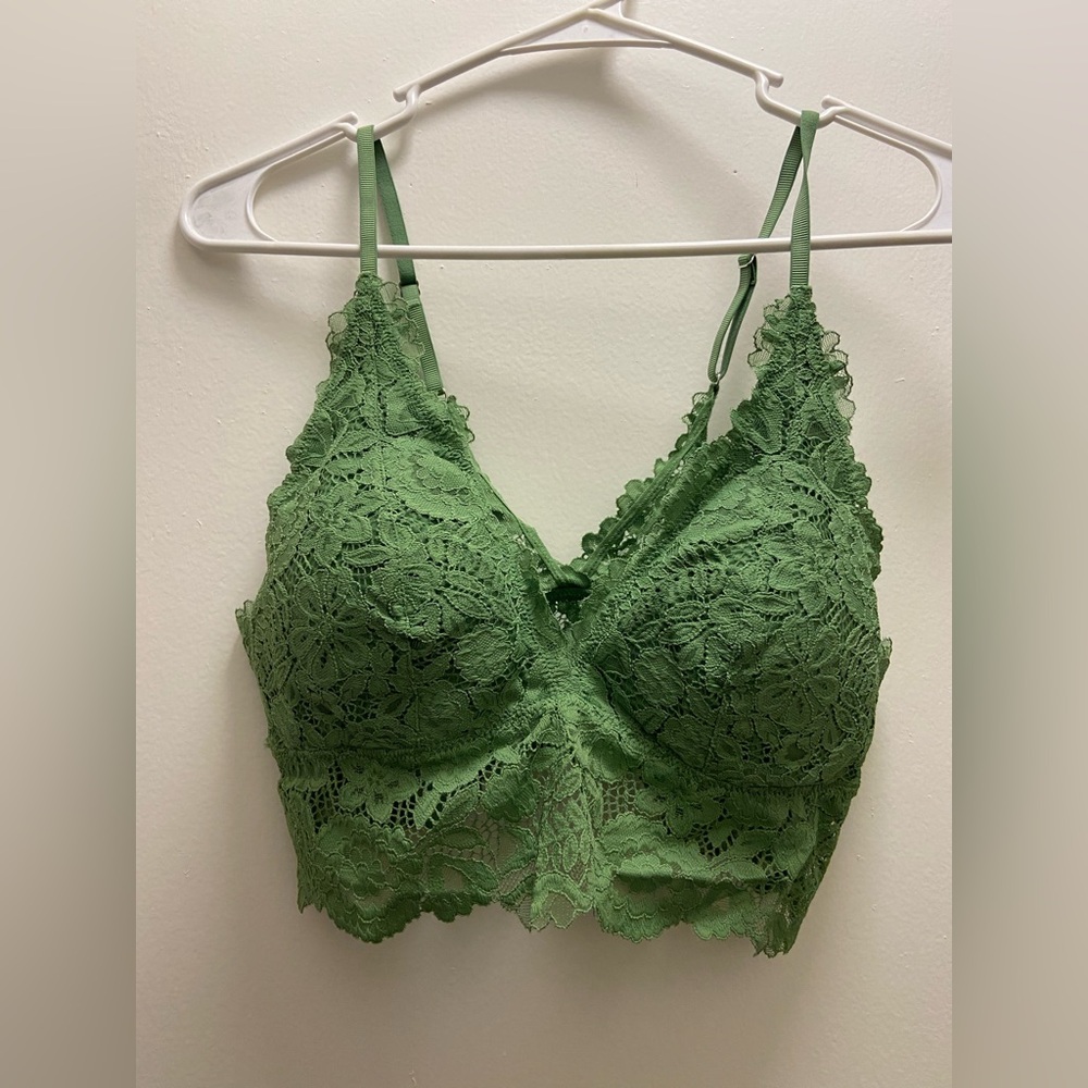Aerie M Green Lace Padded Bralette